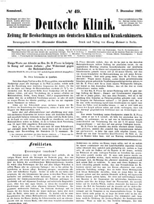 Deutsche Klinik Samstag 7. Dezember 1867