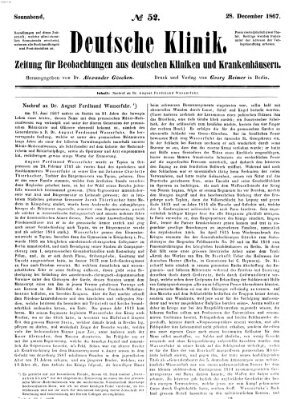 Deutsche Klinik Samstag 28. Dezember 1867