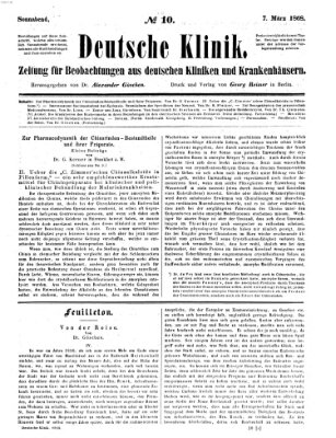 Deutsche Klinik Samstag 7. März 1868