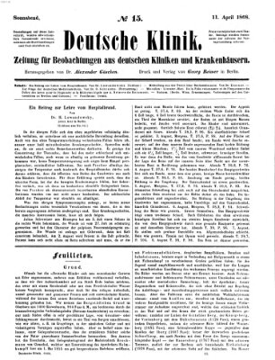 Deutsche Klinik Samstag 11. April 1868