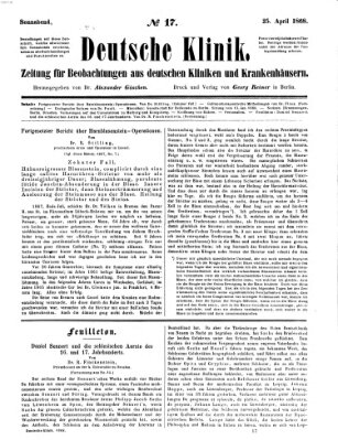 Deutsche Klinik Samstag 25. April 1868