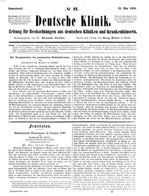 Deutsche Klinik Samstag 23. Mai 1868