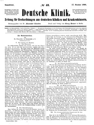 Deutsche Klinik Samstag 17. Oktober 1868