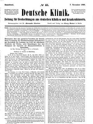 Deutsche Klinik Samstag 7. November 1868