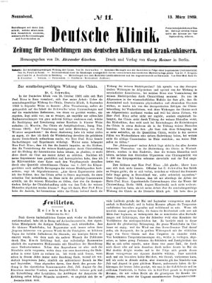 Deutsche Klinik Samstag 13. März 1869