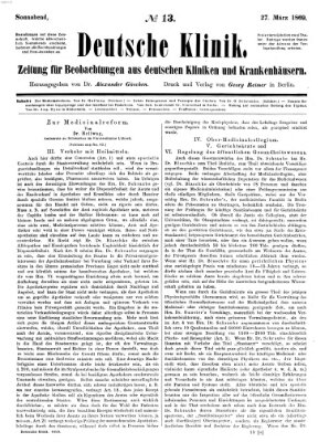 Deutsche Klinik Samstag 27. März 1869