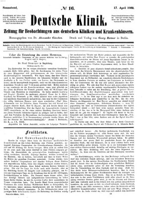 Deutsche Klinik Samstag 17. April 1869