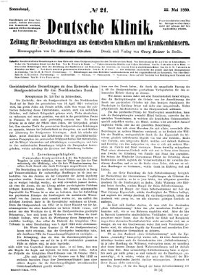 Deutsche Klinik Samstag 22. Mai 1869