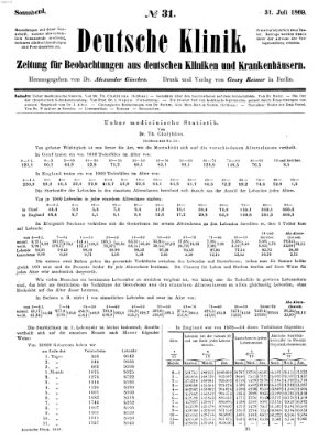 Deutsche Klinik Samstag 31. Juli 1869