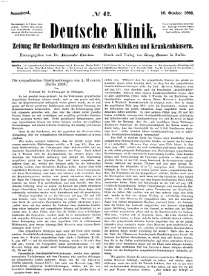 Deutsche Klinik Samstag 16. Oktober 1869