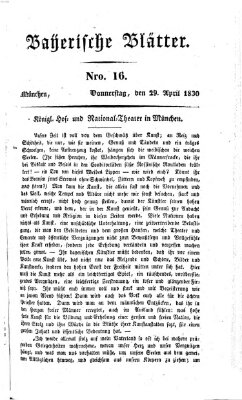 Bayerische Blätter Donnerstag 29. April 1830