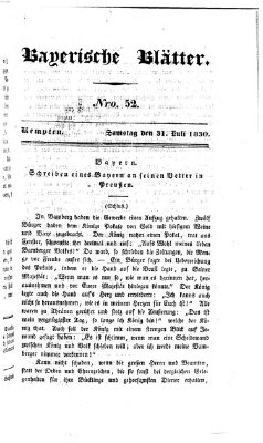 Bayerische Blätter Samstag 31. Juli 1830