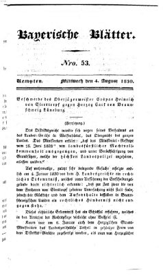 Bayerische Blätter Mittwoch 4. August 1830