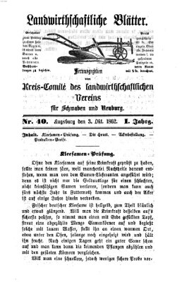 Landwirtschaftliche Blätter für Schwaben und Neuburg Freitag 3. Oktober 1862