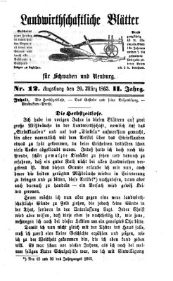 Landwirtschaftliche Blätter für Schwaben und Neuburg Freitag 20. März 1863