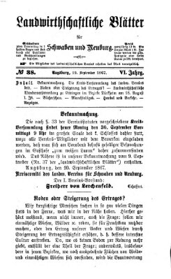 Landwirtschaftliche Blätter für Schwaben und Neuburg Donnerstag 19. September 1867