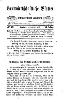 Landwirtschaftliche Blätter für Schwaben und Neuburg Donnerstag 26. September 1867