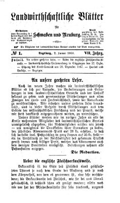 Landwirtschaftliche Blätter für Schwaben und Neuburg Donnerstag 2. Januar 1868