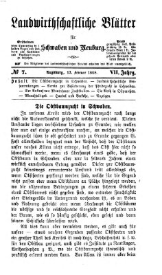 Landwirtschaftliche Blätter für Schwaben und Neuburg Donnerstag 13. Februar 1868