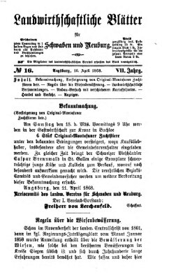 Landwirtschaftliche Blätter für Schwaben und Neuburg Donnerstag 16. April 1868