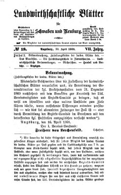 Landwirtschaftliche Blätter für Schwaben und Neuburg Donnerstag 30. April 1868