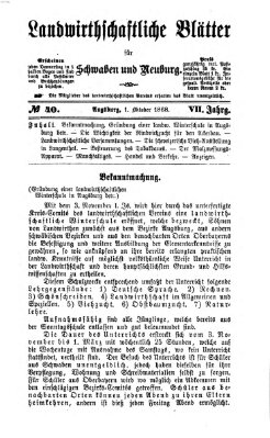 Landwirtschaftliche Blätter für Schwaben und Neuburg Donnerstag 1. Oktober 1868