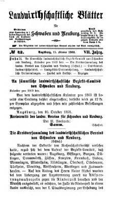 Landwirtschaftliche Blätter für Schwaben und Neuburg Donnerstag 15. Oktober 1868