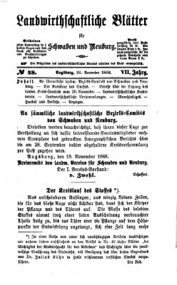 Landwirtschaftliche Blätter für Schwaben und Neuburg Donnerstag 26. November 1868