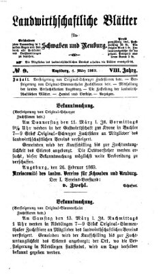 Landwirtschaftliche Blätter für Schwaben und Neuburg Donnerstag 4. März 1869