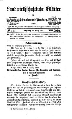 Landwirtschaftliche Blätter für Schwaben und Neuburg Donnerstag 11. März 1869