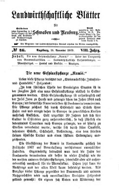 Landwirtschaftliche Blätter für Schwaben und Neuburg Donnerstag 18. November 1869