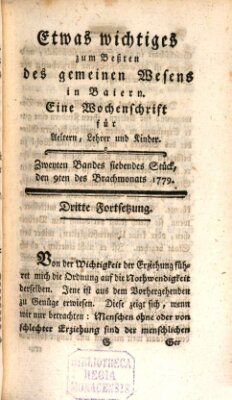 Etwas Wichtiges zum Besten des gemeinen Wesens in Baiern Mittwoch 9. Juni 1779