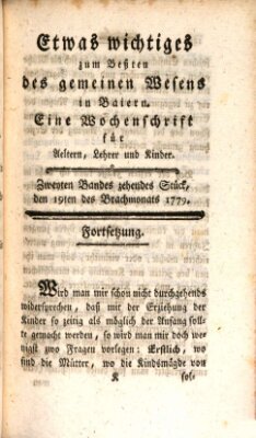 Etwas Wichtiges zum Besten des gemeinen Wesens in Baiern Samstag 19. Juni 1779