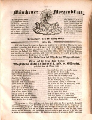 Münchener Morgenblatt Samstag 18. März 1843