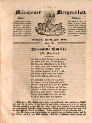 Münchener Morgenblatt Mittwoch 21. Juni 1843