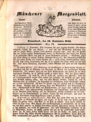 Münchener Morgenblatt Samstag 16. September 1843