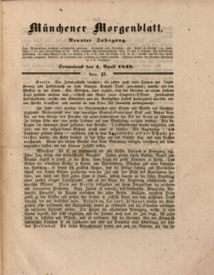 Münchener Morgenblatt Samstag 1. April 1848