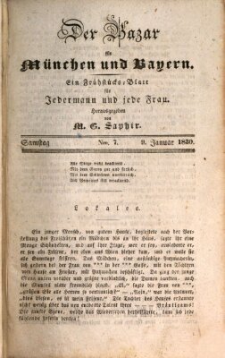 Der Bazar für München und Bayern Samstag 9. Januar 1830