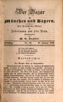 Der Bazar für München und Bayern Samstag 16. Januar 1830