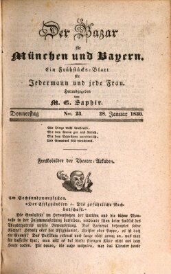 Der Bazar für München und Bayern Donnerstag 28. Januar 1830