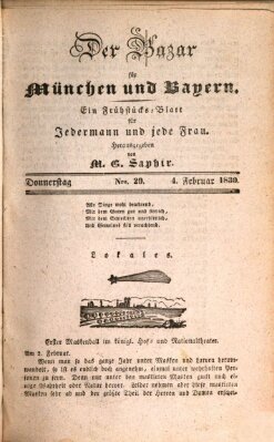 Der Bazar für München und Bayern Donnerstag 4. Februar 1830