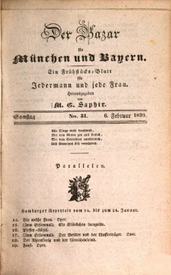 Der Bazar für München und Bayern Samstag 6. Februar 1830