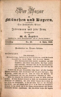 Der Bazar für München und Bayern Dienstag 2. März 1830