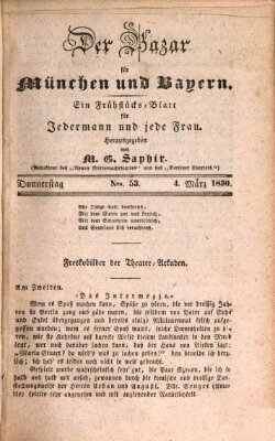 Der Bazar für München und Bayern Donnerstag 4. März 1830