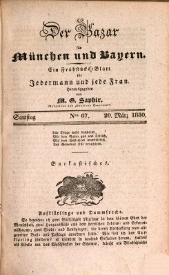 Der Bazar für München und Bayern Samstag 20. März 1830