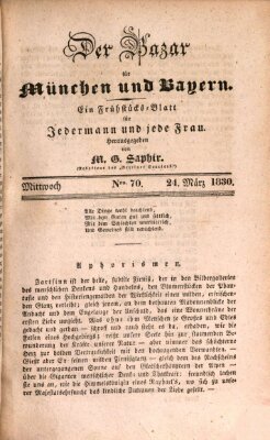 Der Bazar für München und Bayern Mittwoch 24. März 1830