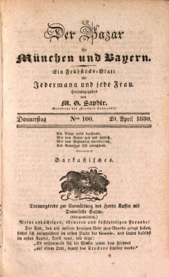 Der Bazar für München und Bayern Donnerstag 29. April 1830