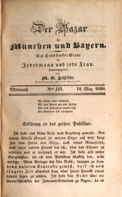 Der Bazar für München und Bayern Mittwoch 12. Mai 1830