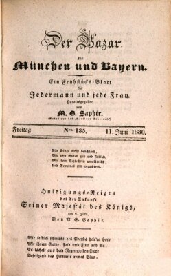 Der Bazar für München und Bayern Freitag 11. Juni 1830