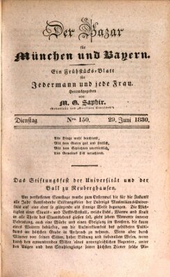 Der Bazar für München und Bayern Dienstag 29. Juni 1830